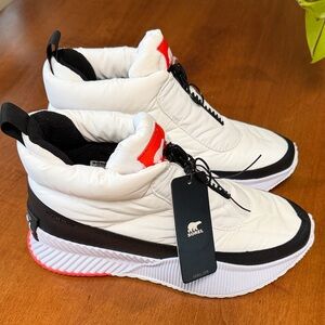 Sorel White and Black Insulated, Waterproof Quilted High-Top Sneaker Boots